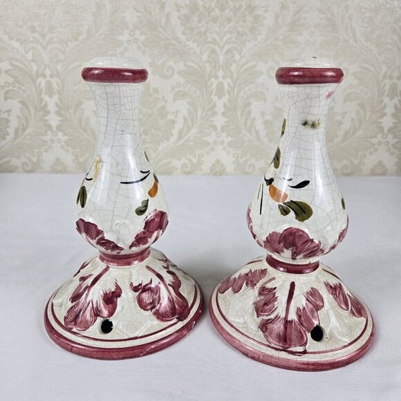 Pair of Ceramic Candle Holders/Lamp Bases Pink White Floral Hand Painted Vintage - Picture 3 of 9